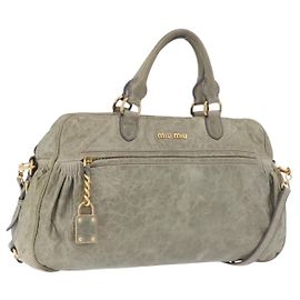 Sac à main Miu Miu en cuir 2 voies Vert Or Auth 196791V Doré Vert