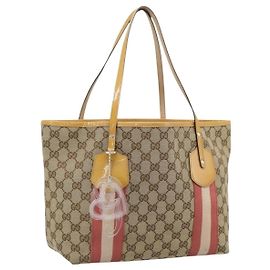 Sac Cabas GUCCI GG Canvas Sherry Line Beige Gold 211971 Auth 196002 Beige Doré