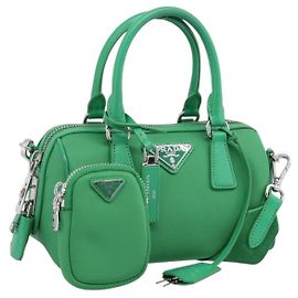 PRADA Handtasche Nylon 2way Green Silver Auth 196830SAM Silber Grün