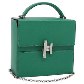Hermès Sac à main HERMES Synetique Chevre en cuir vert argenté Auth ka5671SAM Argenté Vert