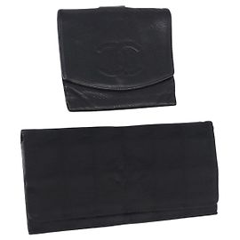 CHANEL Nuovo Portafoglio da Viaggio Pelle Caviar 2 Set Nero CC Auth bs36767 Nero