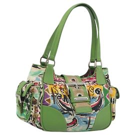 PRADA Handtasche Nylon Green Silver Auth 195238A Silber Grün