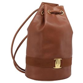 Salvatore Ferragamo Vala Backpack Leather Brown Gold Auth ka5589 Brown Golden