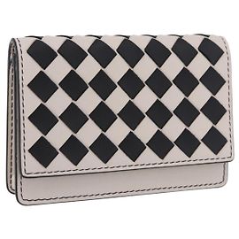 BOTTEGA VENETA INTRECCIATO Card Case Leather Beige Black Auth 194481A Black Beige