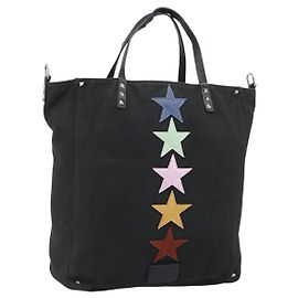 Borsa Tote VALENTINO Jamie Reid Canvas Black Silver Auth 196103 Nero Argento