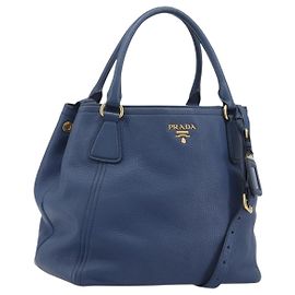 Sac à main PRADA en cuir 2way bleu ton or Auth 195424V Bleu Autre