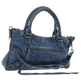 BALENCIAGA Borsa The First in pelle 2way Blu Oro 103208 Auth am12227V Blu D'oro