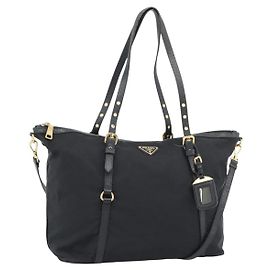 Borsa Tote PRADA Nylon 2way Black Gold Auth 196064 Nero D'oro