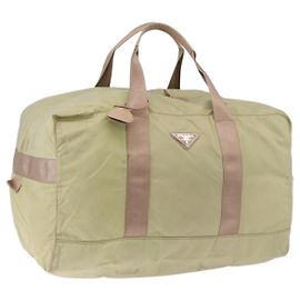 PRADA Boston Bag Nylon Khaki Silver Auth 192536 Silber Khaki