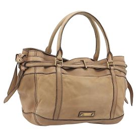 Saco Tote BURBERRY Couro Beige Gold Auth 195681A Bege Dourado