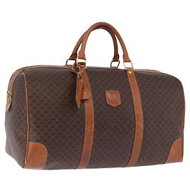 Céline Bolsa Boston CELINE Macadam Canvas PVC Leather Brown Gold Auth 194032 Marrom Dourado