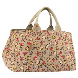 Sac à main PRADA Canapa M Canvas Beige Gold Auth 195043A Beige Doré