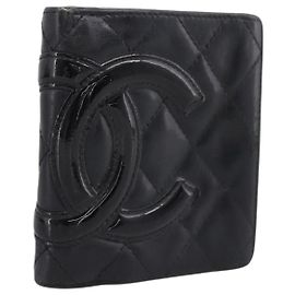 CHANEL Matelasse Cambon Line Bifold Geldbörse aus Leder Schwarz Silber CC Auth 194479 Schwarz Silber