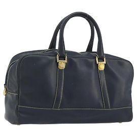 LOEWE Amazonas Sac à Main Cuir Marine Or Auth 195648A Doré Bleu Marine