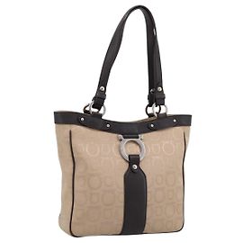 Salvatore Ferragamo Gancini Tote Bag Canvas Beige Silver Auth ka5583A Silvery Beige