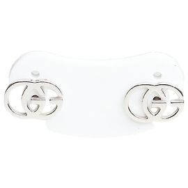 Gucci GG Running White Gold Stud Earrings Golden