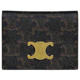 Céline Celine Brown Coated Canvas Card Case Brown