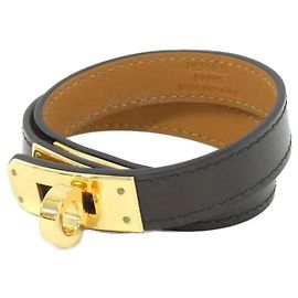 Hermès Pulsera Hermes Kelly Double Tour Negro Dorado