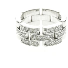Cartier Maillon Panthere Anel 3 Fileiras Ouro Branco 18K com Meio Diamantes Prata