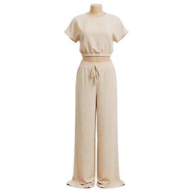 Massimo Dutti Conjunto de crop top e calças largas bege Bege