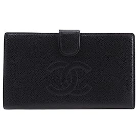 Portafoglio lungo Chanel Coco Mark in pelle di vitello granulata nera Nero