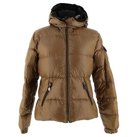 Casaco de penas Moncler com pele cáqui Caqui