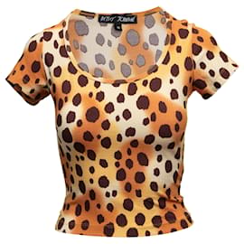 Haut à manches courtes Betsey Johnson imprimé guépard vintage beige et multicolore taille US M Camel