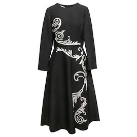 Oscar de la Renta Besticktes Langarmkleid in Schwarz & Weiß Größe US S Schwarz
