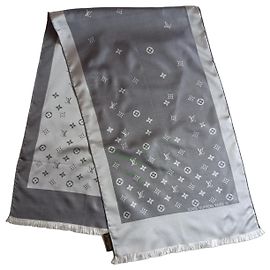 Louis Vuitton Monogram Silk Scarf White Grey