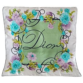 Christian Dior Silk Scarf White Blue Green Purple