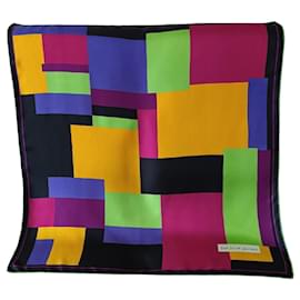 Écharpe en soie Yves Saint Laurent Noir Rose Multicolore Vert Violet Jaune