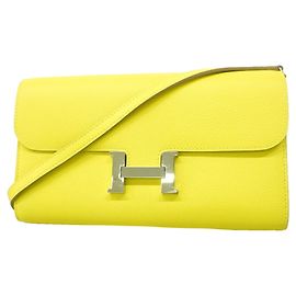 Hermès Hermes Constance To Go Evercolor Lime Wallet/Shoulder Wallet D'oro