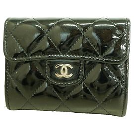 Chanel Black Patent Leather Card Case Black