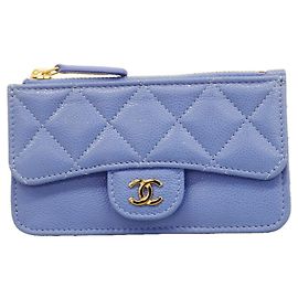 Chanel Matelassé Caviar Leather Coin Case in Blue Champagne Blue