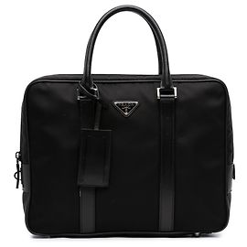 Prada Black Saffiano Trimmed Tessuto Business Bag Black