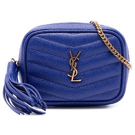 Sac Lou Camera Saint Laurent Blue Baby Chevron Grain De Poudre Monogram Bleu