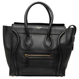 Céline Celine Micro Luggage Tote em couro de bezerro liso preto Preto