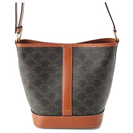 Céline Sac seau Celine Small Triomphe en toile enduite marron Marron Marron foncé