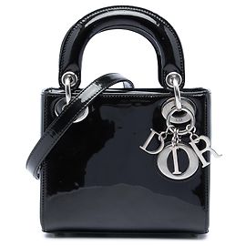 Dior Mini Lady Dior en cuir verni noir Noir