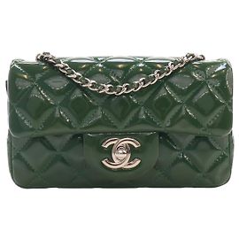 Chanel Green Extra Mini Rectangular Classic Patent Single Flap Grün Dunkelgrün
