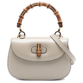 Gucci 1947 Small Top Handle Bag em couro de bezerro branco com Bambu e Web Branco Cru