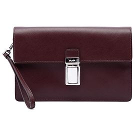 Prada Red Saffiano Push Lock Clutch Rot Bordeaux