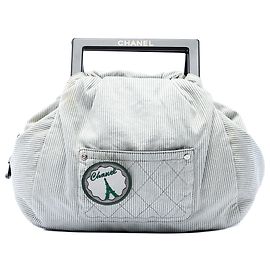 Bolsa Chanel Coco Paris em lona riscada cinza Marrom