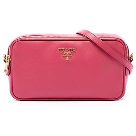 Prada Mini Bolsa Camera Double Zip em Saffiano Rosa Rosa