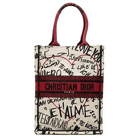 Dior White DiorAmour Embroidered Canvas Graffiti Vertical Book Tote White