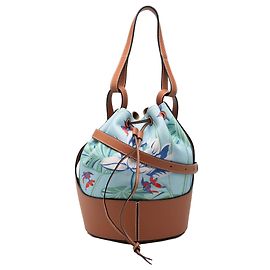 Borsa a secchiello LOEWE Blue Paulas Ibiza Small in tela con stampa sirena e coulisse Blu Blu chiaro