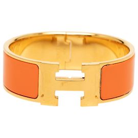 Pulsera Hermès Clic Clac H GM ancha esmaltada naranja Naranja