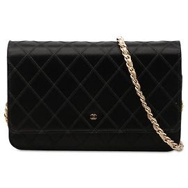 Chanel Black Bicolor Satin Diamond Stitch Wallet On Chain Other