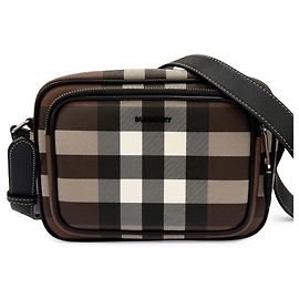 Bolsa Tiracolo Burberry Brown Giant Check E-Canvas Paddy Marrom Castanho escuro