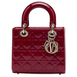 Dior Red Small Patent Cannage Lady Dior Rouge Bordeaux